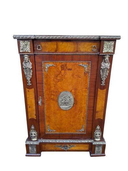 A 20th Century French Louis XVI Style  Rosewood And Burr-Walnut With Gilt-Metal Cabinet / Bedside Table And Internal Drawer And Shelf