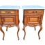 An Antique 19th Century Circa 1880s Pair Of French Carved Walnut And Marble Top Bedside Tables / Pedestals With Internal Drawer And Shelf ND