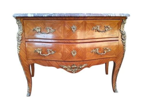 A 20TH Century French Louis XVI Style Walnut Chest Of Drawers / Commode / Bedside Table With Marble Top And Gilt Metal Hardware