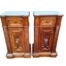 A 20th Century Pair Of French Walnut With Marble Tops Bedside Pedestals With Drawer And Internal Area ND