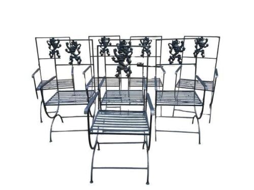 A Set Of Eight Wrought Iron Armchairs In A Charcoal Finish