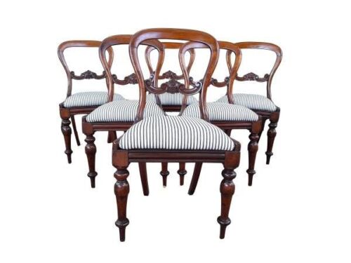 An Antique Victorian Set Of Mahogany Bustle Back Chairs
