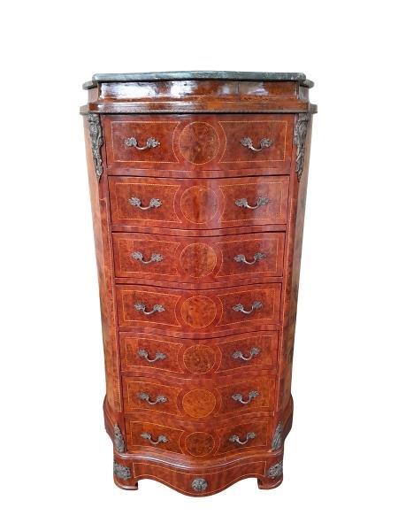 A  Burr Walnut Inlaid Mounted Tallboy Chest Of Drawers