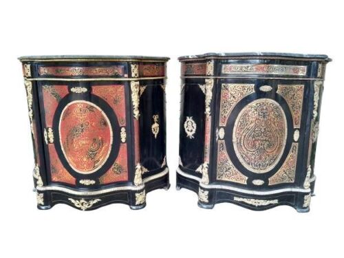 A 20TH Century Near Pair Of  French Louis XIV Style  Boulle And  Gilt Metal Commodes With Marble Tops