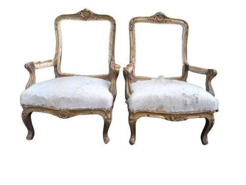 A 19th Century Circa 1890s Pair Of  French Louis XV Revival  Giltwood Armchairs (Still To Be Upholstered)