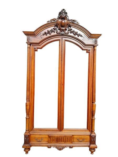 A 19th Century Circa 1890s French Bevelled Mirror Armoire / Cupboard With Two Shelves