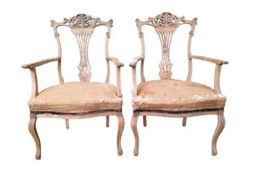A 20TH Century Pair Of Chippendale-Style Mahogany Armchairs (Still To Be Upholstered)