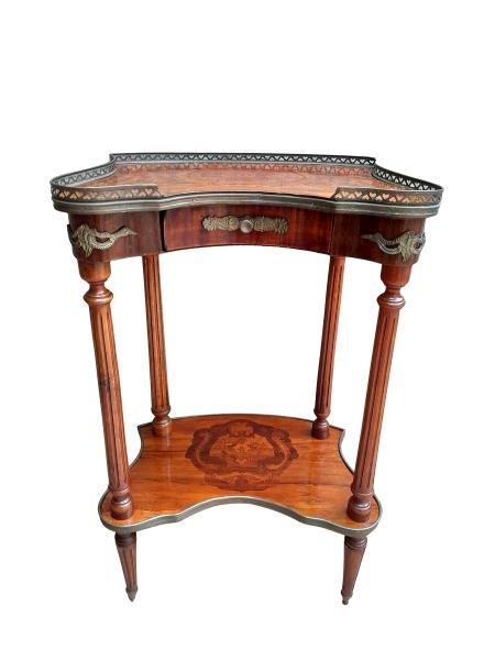 A French Louis XV Style Walnut And Inlaid Gilt Metal Etagere