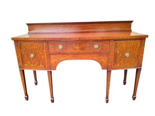 An Antique Edwardian Bowfront Mahogany And Inlay Sideboard With Drawers And Cupboard Doors