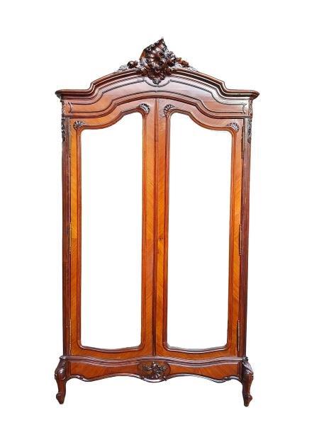 An Antique 19th Century French Carved Rosewood Armoire With Bevelled Mirrors
