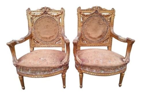 A French Style Pair Of Ornately Hand Carved  And Gilded Arm Chairs (Still To Be Upholstered)