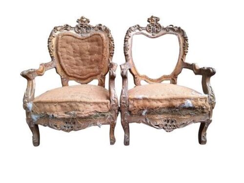 A 20th Century French Style Carved And Gilded Pair Of Arm Chairs (Still To Be Upholstered)