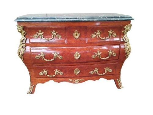 A 20th Century French Rococo Louis XVI Style Walnut Bombe Chest Of Drawers With Gilt Brass Mounts