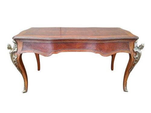A 20th Century French Style Large Feathered Burr Walnut Bureau Plat/Desk/Table
