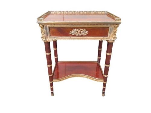 An Antique Circa 1900 French Louis XVI Style Mahogany Table With Gallery With Ormolu And Drawer Plus Lock And Key
