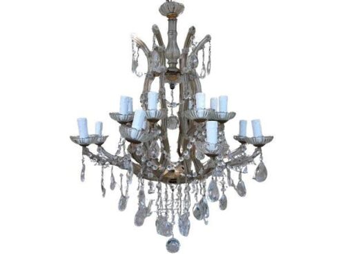 An Antique Early 20th Century Circa 1920  French Crystal And Gilt Metal Chandelier