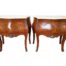 A 20th Century Pair Of French Louis Xv Style Walnut And Ormolu Bombes / Pedestals Chests Of Drawers With Marble Tops