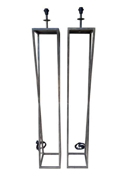 Custom-Made Pair Of Decorative Accent Electrified Wrought Iron Floor Lamps In An Antique Gold Finish  