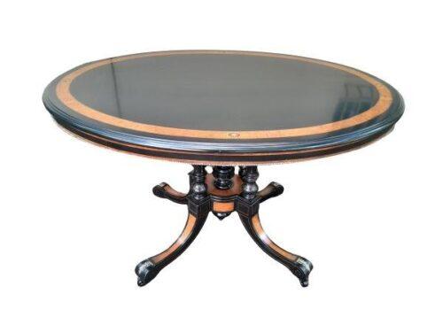 A 20th Century Ebonised & Burr Walnut Oval Tilt-Top Centre Table