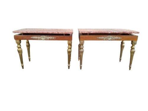 A 20TH Century Pair Of Louis XVI Style Tables With Gilded Legs And Marble Tops