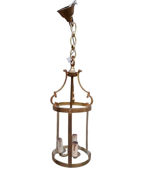 A French  20th Century Brass And Original Glass Lantern With Chain And Ceiling Rose