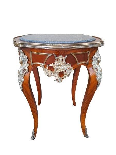 A 20th Century French Style Rosewood And Ormolu Rosewood Table With Marble Top