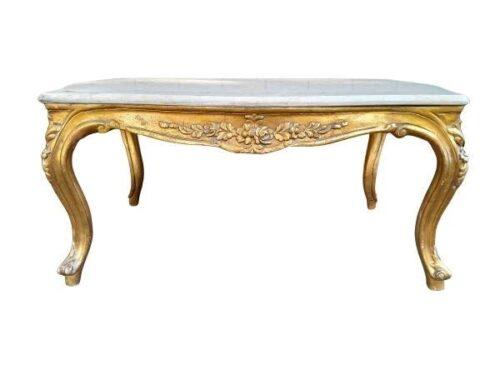 A French Style Hand Carved Giltwood Table With Marble