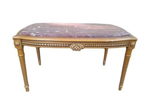 A French Style Hand Carved Giltwood Table With Marble
