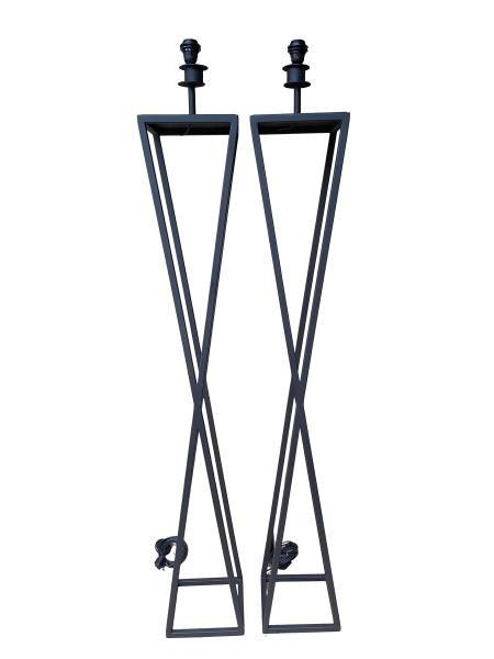 A Pair Of Contemporary Wrought Iron Floor Lamps Custom-Made For The Crown Collection In A Matt Black Finish