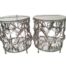 A Pair Of Ornate Wrought Iron Bedside / Pedestal / Side Tables With Top And Bottom Bevelled Mirrors In An Antique Gold Finish Custom-Made For The Crown Collection
