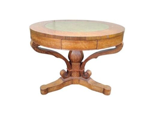 A 19th Century / Circa 1900 Inlaid Walnut Drum Table With Drawers