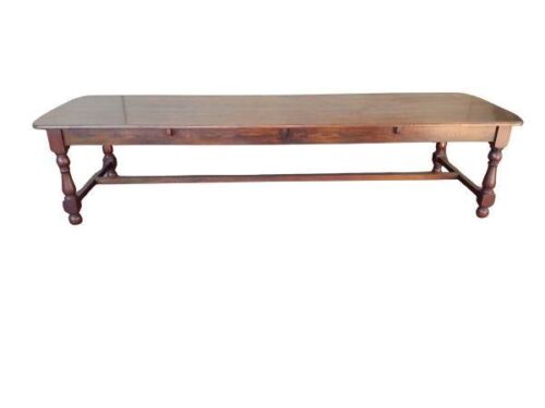 A 20th Century Rare Oak / Teak Dining / Entrance / Library Table With Stretcher Base