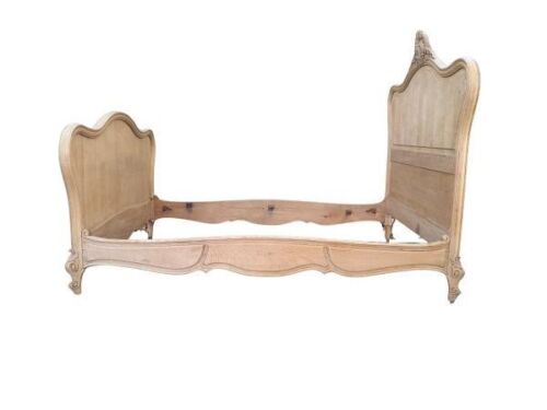 A 20TH Century French Carved Oak Double Size Bed In A Contemporary Bleached Finish