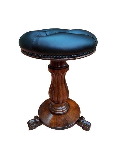A 20th Century Rosewood Piano Stool Upholstered in Deep  Buttoned Black Leather