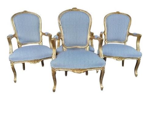 An Early 20th Century/Circa 1920 French Set of Four Louis XV Ornately Carved Giltwood Chairs