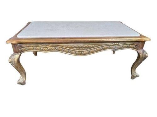 A French Style Gilt Coffee Table With Travertine Top