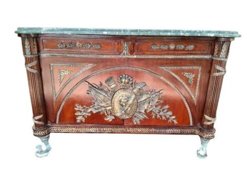 A 20th Century French Louis XVI Style Gilt And Bronze Mounted Cabinet / Server / Chest With Lock And Key