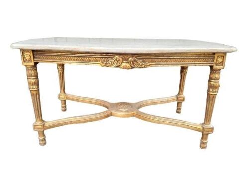 A 20th Century French Style Gilt Wood Coffee Table With Travertine Stone Top