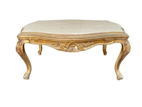 A 20th Century French Style Giltwood Coffee Table With Travertine Top