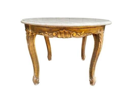 A French Style Giltwood Table With Travertine Top