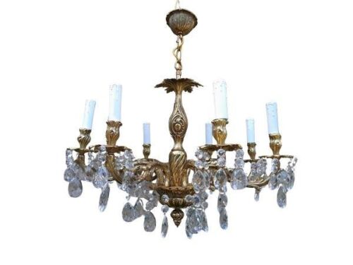 A French Style Gilt Brass And Crystal Chandelier