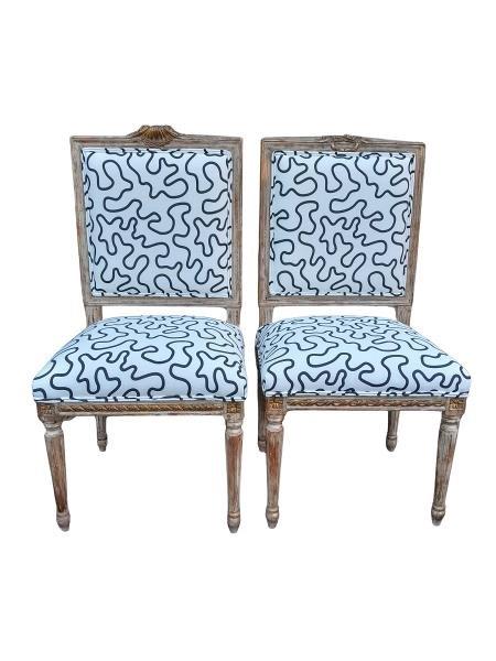 A 20th Century Pair Of  Two  French Louis XVI Style Glitwood Chairs