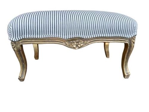 A French Style Giltwood Ottoman Upholstered in Deep Button