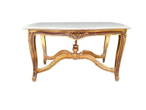 A French Style Coffee Table With Cream Marble Top