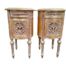A French Style Pair Of Giltwood Bedside Pedestals / Tables With Cream Marble Tops 