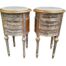 A French Style Pair Of Giltwood Bedside Pedestals / Tables With Cream Marble Tops