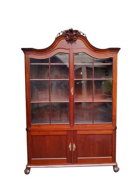 A 19TH Century Mahogany Carved Display Cabinet with Glazed Doors with Brass Fittings