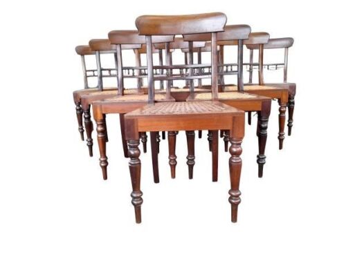 A 19th Century Set Of Ten Regency Style Cape Stinkwood Rattan Chairs