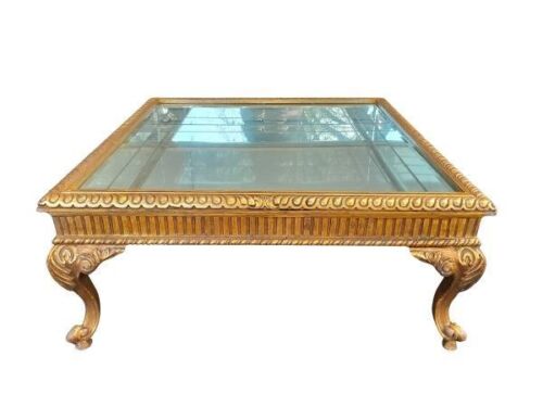 A French Style One-Off Ornately Carved And Gilded Coffee Table With Mirror And Glass Inner
