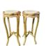 A Pair Of French Style Ornately Carved Giltwood Tables With Cream Marble Tops